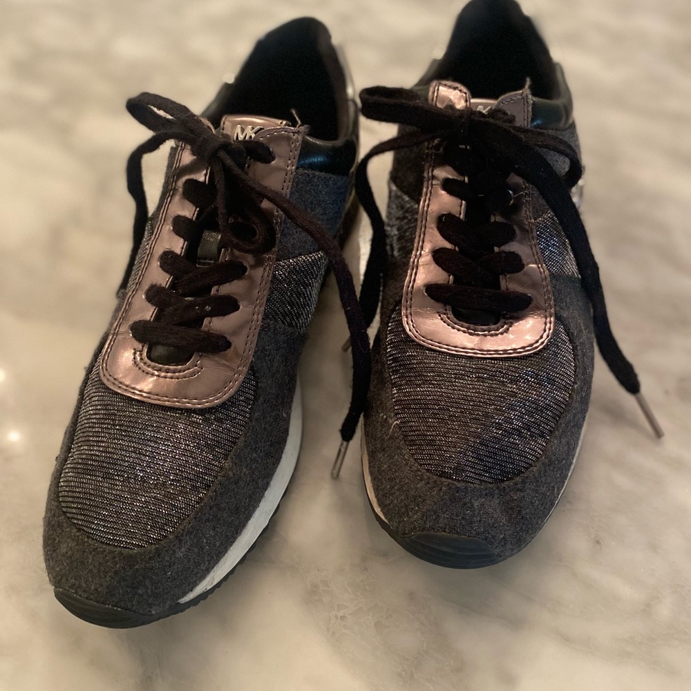 Michael Kors Maddy Trainers Womens Athletic Shoe 8.5 Gun Metal Glam Glitter